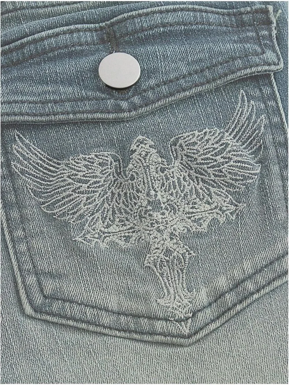 Women's Dusty Blue Denim Pull On Y2k Goth High Waist Mid Rise Bell Bottom Jeans